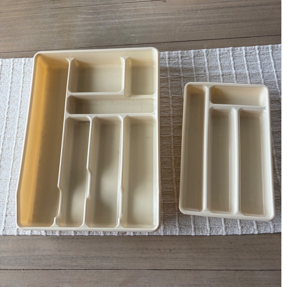 Rubbermaid Flatware Cutlery Utensil Organizer Tray Almond 0521 & 0522 Vintage